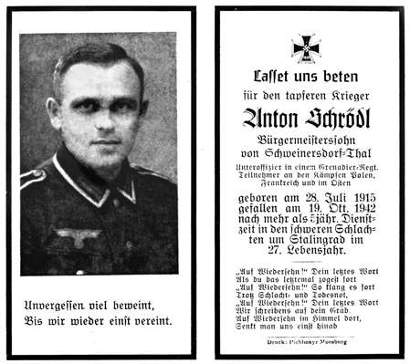 Sterbebildchen Anton Schr�dl *28.07.1915 †19.10.1942