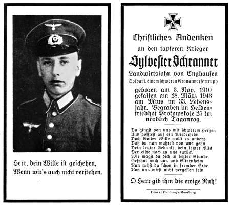 Sterbebildchen Sylvester Schranner *03.11.1910 †28.03.1943