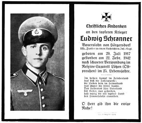 Sterbebildchen Ludwig Schranner *29.07.1917 †22.02.1942