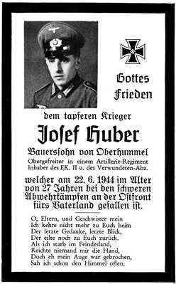 Sterbebildchen Josef Huber *1917 †22.06.1944
