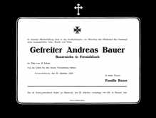 Todesanzeige Andreas Bauer *29.11.1915 †26.09.1939
