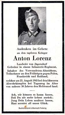 Sterbebildchen Anton Lorenz *1913 †25.08.1943