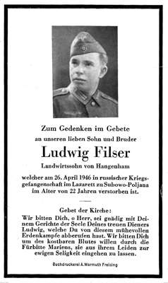 Sterbebildchen Ludwig Filser *1924 †26.04.1946