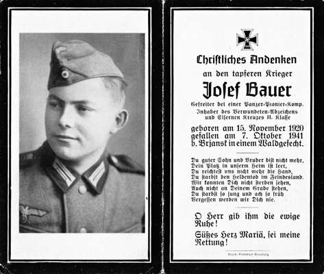 Sterbebildchen Josef Bauer&nbsp; *15.11.1920 †07.10.1941