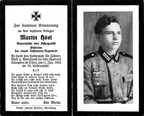 Sterbebildchen Martin H�sl&nbsp; *1919 †11.01.1942