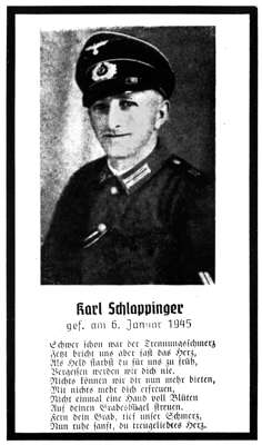 Sterbebildchen Karl Schlappinger *13.10.1913 †06.01.1945