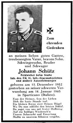Sterbebildchen Johann Sch�tz *13.12.1912 †14.01.1945