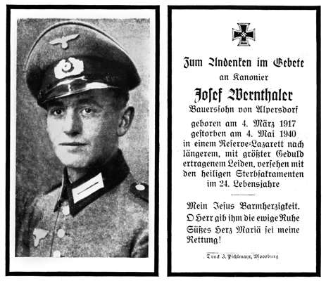 Sterbebildchen Josef Wernthaler *04.03.1917 †04.05.1940