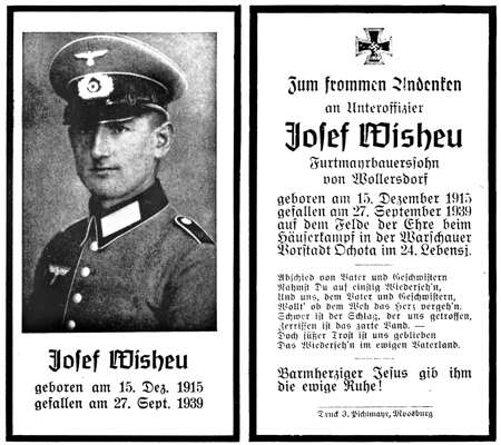 Sterbebildchen Josef Wisheu *15.12.1915 †27.09.1939