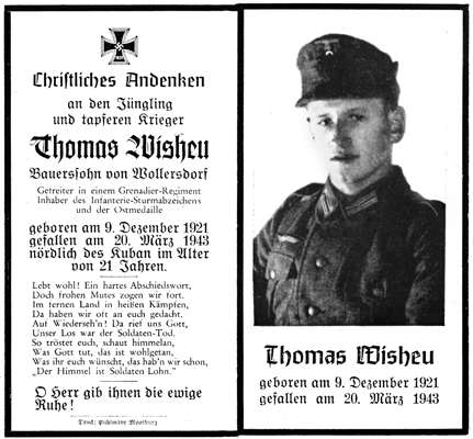 Sterbebildchen Thomas Wisheu *09.12.1921 †20.03.1943