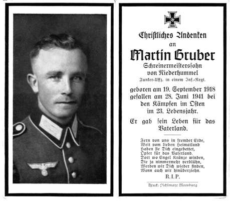 Sterbebildchen Martin Gruber *19.09.1918 †28.06.1941