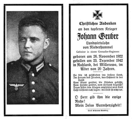 Sterbebildchen Johann Gruber *26.11.1922 †23.12.1942