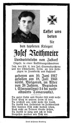 Sterbebildchen Josef Reithmeier *10.06.1917 †18.07.1943