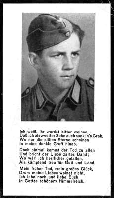 Sterbebildchen Friedrich Hartinger *27.03.1926 †31.12.1944