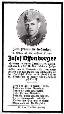 Sterbebildchen Josef Offenberger *1908 †08.11.1941