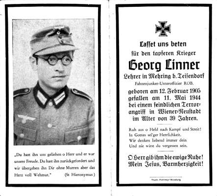 Sterbebildchen Georg Linner, *12.02.1905 †11.05.1944