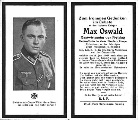 Sterbebildchen Max Oswald, *1919 †09.01.1943