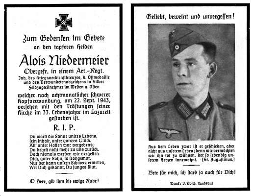 Sterbebildchen Alois Niedermeier, *1910 †22.09.1943