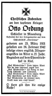 Sterbebildchen Otto Ordung, *23.03.1921 †26.02.1942