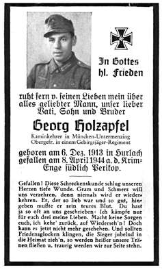Sterbebildchen Georg Holzapfel, *06.12.1913 †08.04.1944