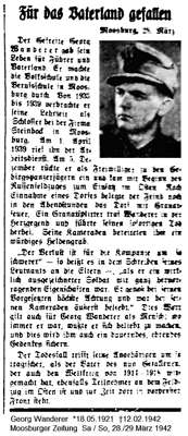 Nachruf Georg Wanderer, *18.05.1921. †12.02.1942
