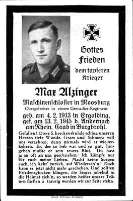 Sterbebildchen Max Alzinger *04.02.1913 †13.02.1945