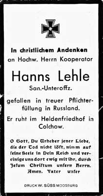 Sterbebildchen H.H. Hanns Lehle *? †25.06.1942