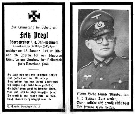 Sterbebildchen Fritz Pregl *1917 †18.01.1943