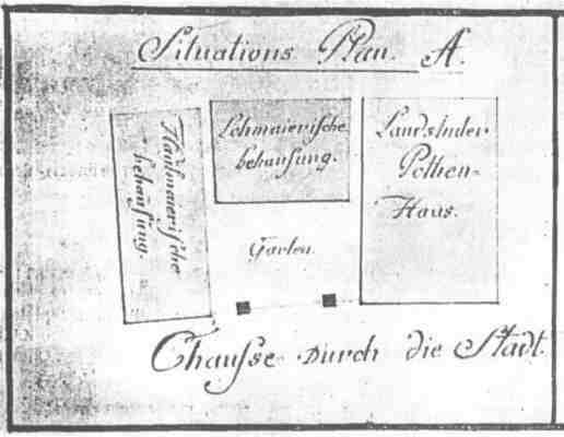 Moosburg Weingraben, Zeichnung 1811, von Maurermeister Ignaz Thallhammer