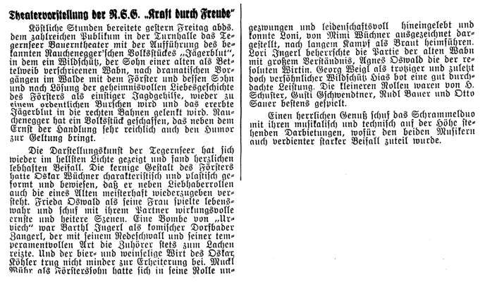 Tegernseer Bauerntheater 1934 in Moosburg, J�gerblut