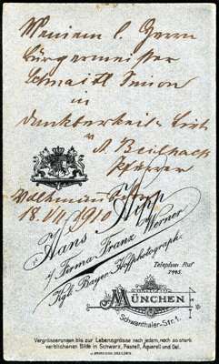 Bild R�ckseite: A. Beilhack, Pfarrer in Volkmannsdorf von 1905 bis 1910