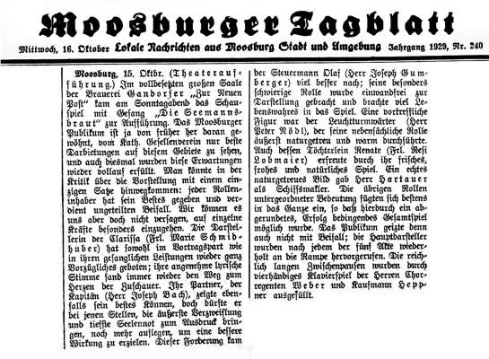 KGV Moosburg, Theater 15.10.1929, Die Seemannsbraut