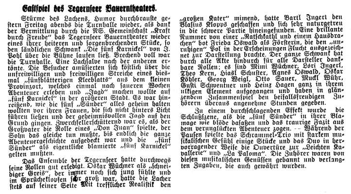 Gastspiel des Tegernseer Bauerntheaters, Die f�nf Karnickel