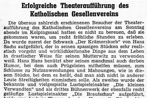 Theaterauff�hrung im Kolpingheim am 11. November 1956