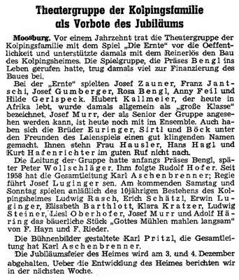 Theatergruppe der Kolpingfamilie, MZ November 1960