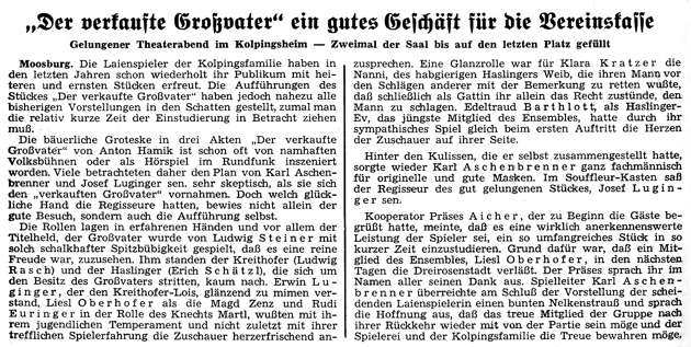 MZ zum KGV Theater 1961  „Der verkaufte Gro�vater“