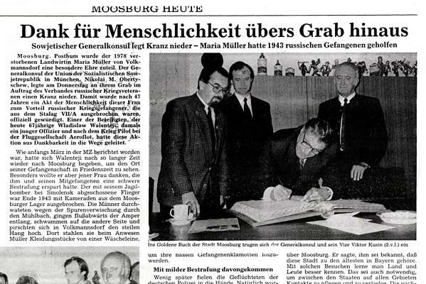 Dank f�r Menschlichkeit �bers Grab hinaus