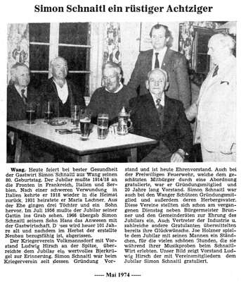 Simon Schnaitl (*1894 †1978), ein r�stiger Achtziger, Mai 1974