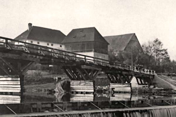 Isar-Amper Br�cke aus Holz, Volkmannsdorf, in den 1920ern