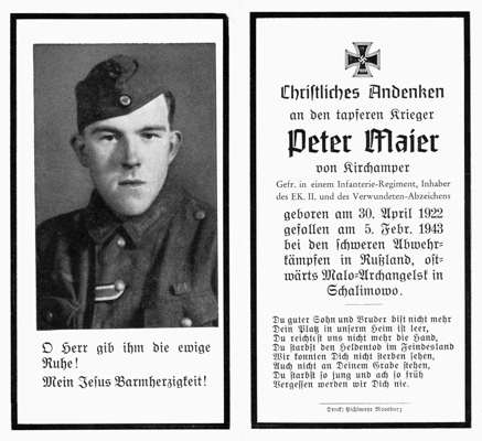 Sterbebildchen Peter Maier von Kirchamper, *1907 †1943