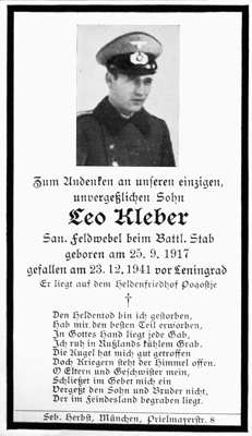 Moosburg Sterbebildchen Leo Kleber. 1941