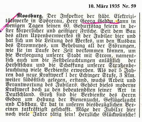 M�rz 1935 zum 60. Geburtstag von Georg Gedon