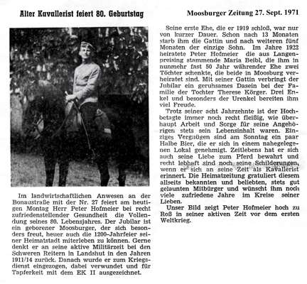 Peter Hofmeier aus der Bonaustra�e wurde 80 Jahre alt - MZ 27. September 1971