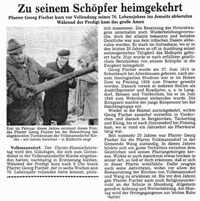 MZ zum Tod von Pfarrer Georg Fischer