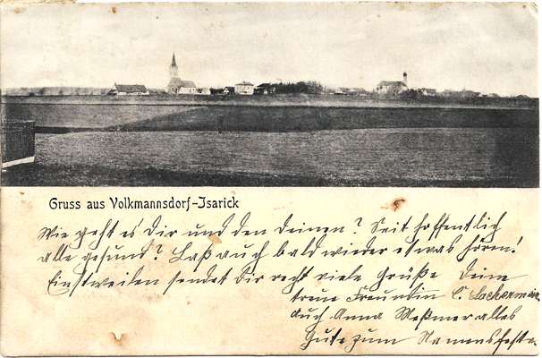 Gru� aus Volkmannsdorf - Isareck, Postkarte um 1904