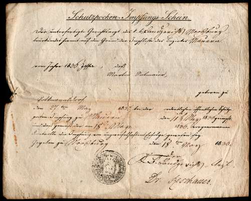 Schutzpocken-Impfungs-Schein 1836, Martin Selmaier *1835