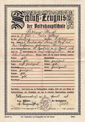 Schlu�-Zeugnis der Volkshauptschule 1936, Ludwig Reith *1923