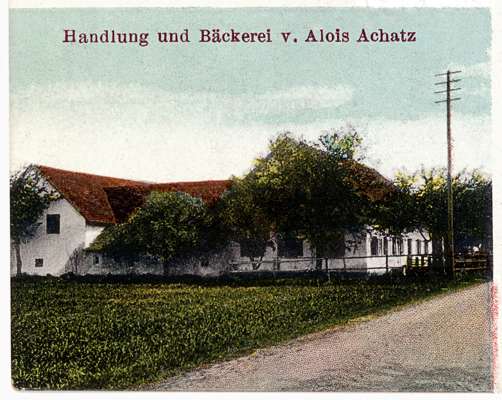 Postkarte 1915, Ausschnitt Handlung und B�ckerei v. Alois Achatz