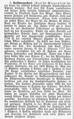 Volkmannsdorf 1934, Das 80. Wiegenfest - Ligederb�uerin Theres Lachner *23.04.1854 †26.03.1939