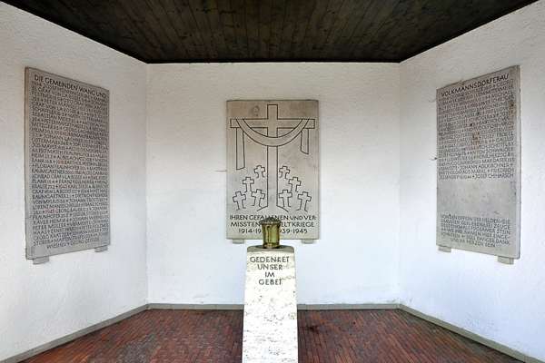 Kriegerdenkmal neben der Pfarrkirche Volkmannsdorf, April 2014